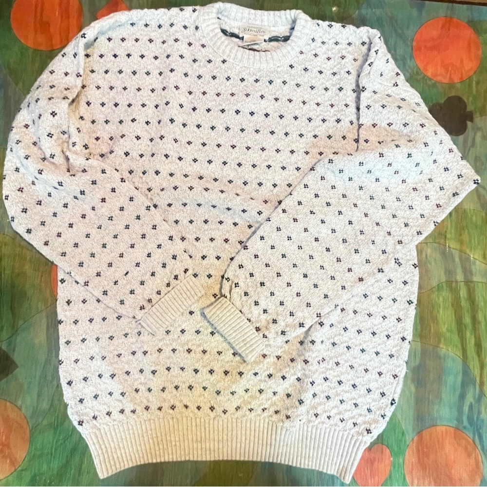 Vintage St Johns Bay Sweater Mens Lg Tall 90s Geometrical Pattern Knit Heavy